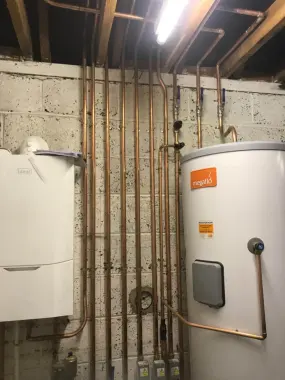 Boiler cylinder and pipework installation